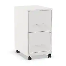 Front. Staples - 2-Drawer Mobile Vertical File Cabinet, Letter Size, Lockable, 26.3"H x 14.3"W x 18.9"D - White.