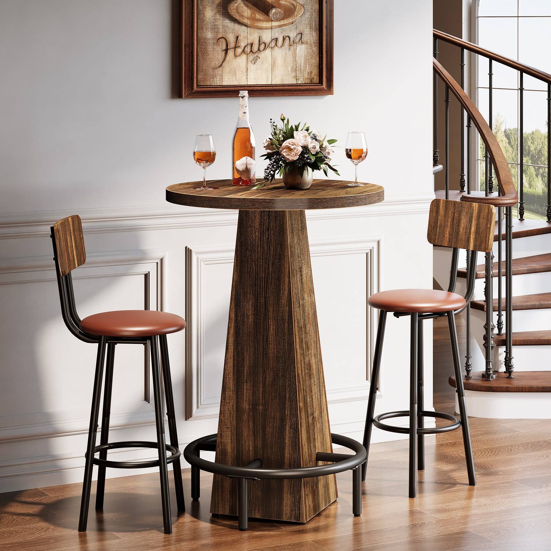 Alt View 4. Tribesigns - Bar Table with Engineered Wood Construction, Footrest and Space-Saving Design for Living Room - Brown.