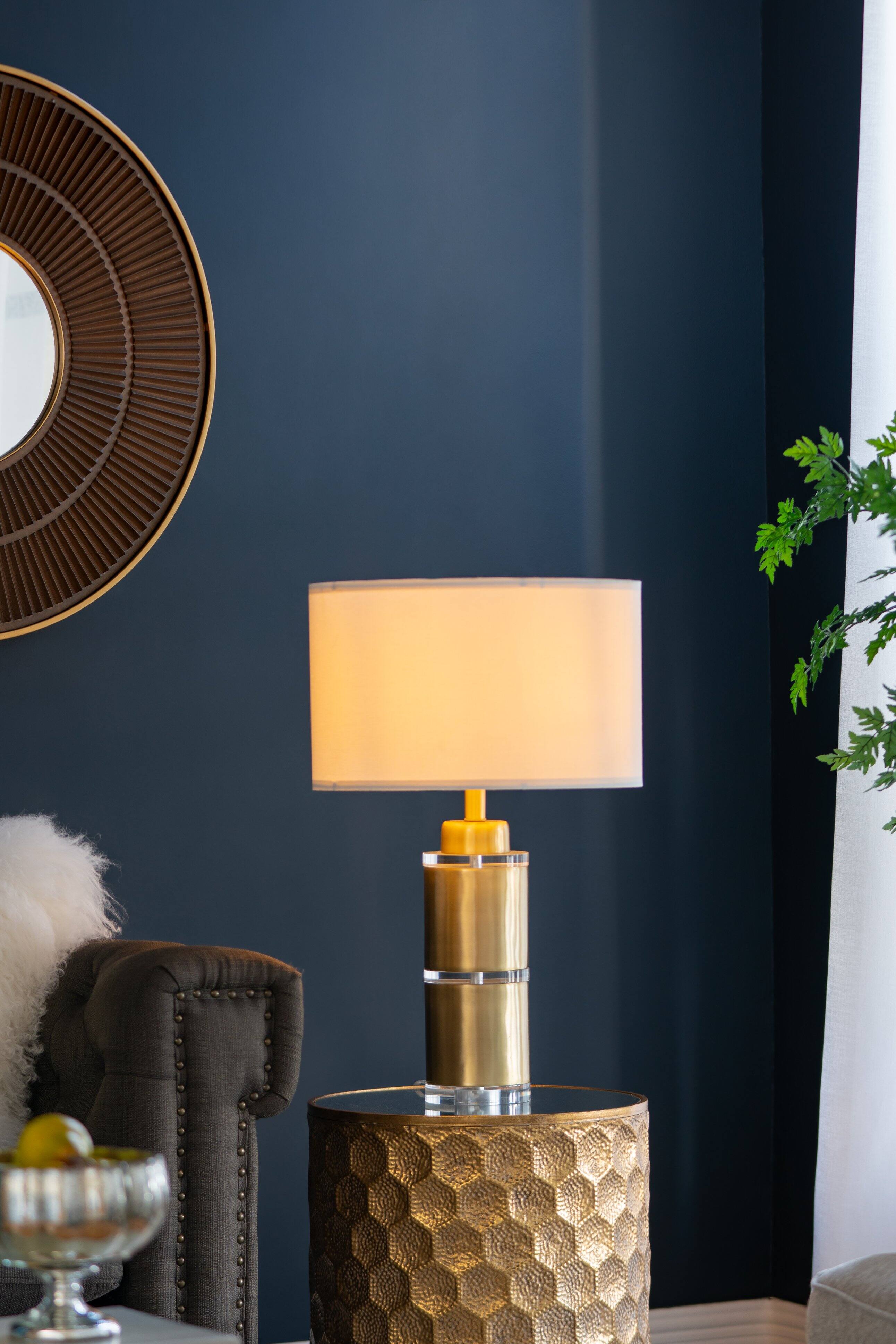 Back. Dexmalle - Dexmalle-Cylinder Table Lamp with Drum Shade-Gold and White.