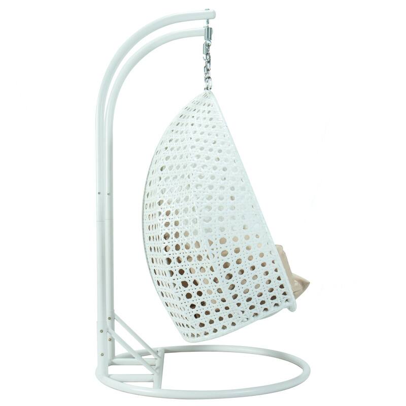 Alt View 1. LeisureMod - Leisuremod Modern 2-Person Outdoor Egg Swing White Wicker Chair with Stand, Plush Washable Cushions & Waterproof Cover - Beige.