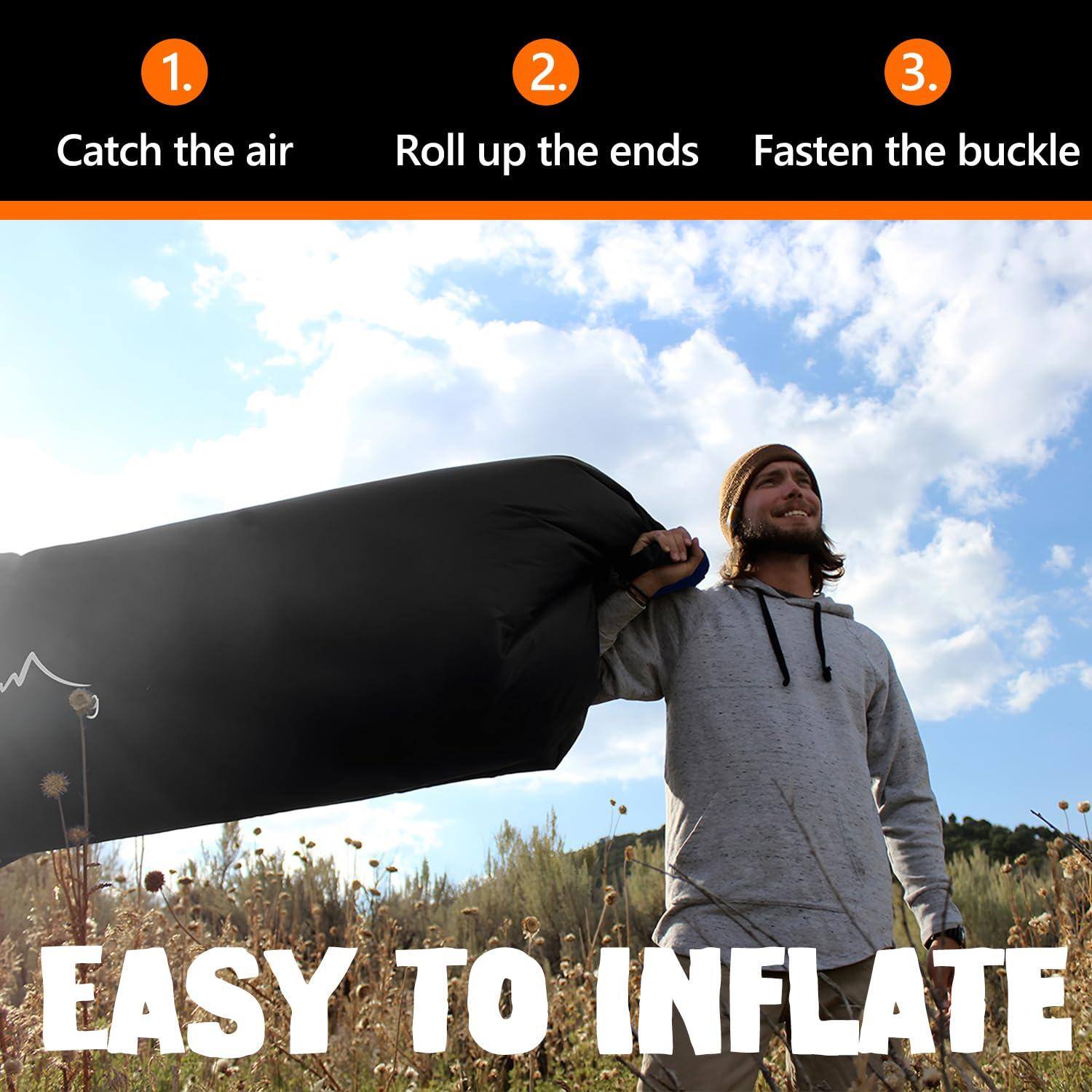 1. Catch the air  
2. Roll up the ends  
3. Fasten the buckle  

EASY TO INFLATE