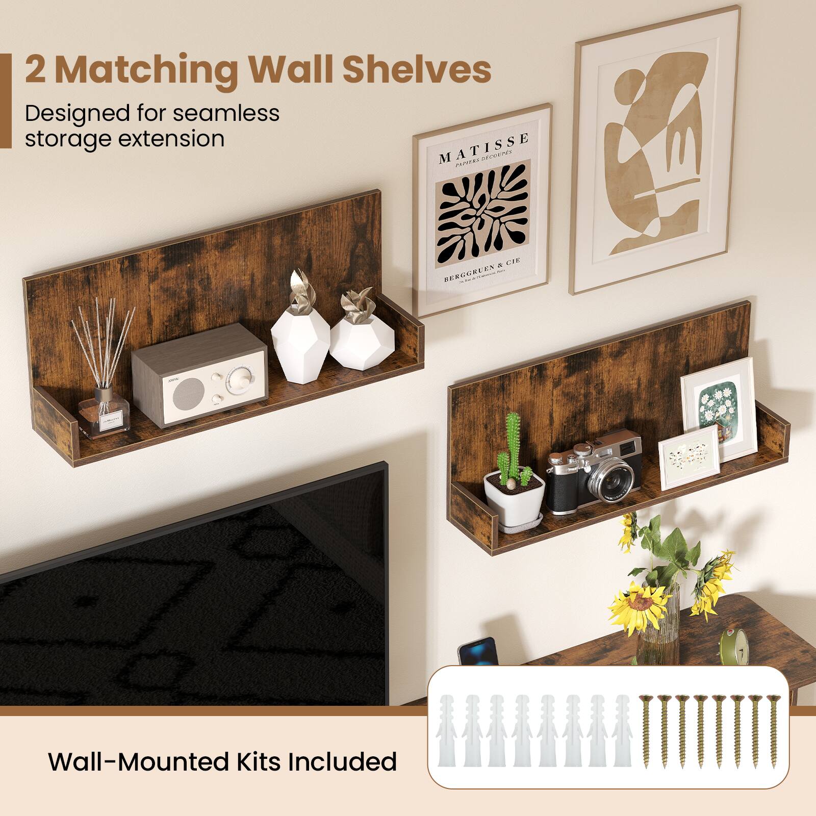 2 Matching Wall Shelves  
Designed for seamless storage extension  

MATISSE  
BERGGRUEN & CIE  

Wall-Mounted Kits Included