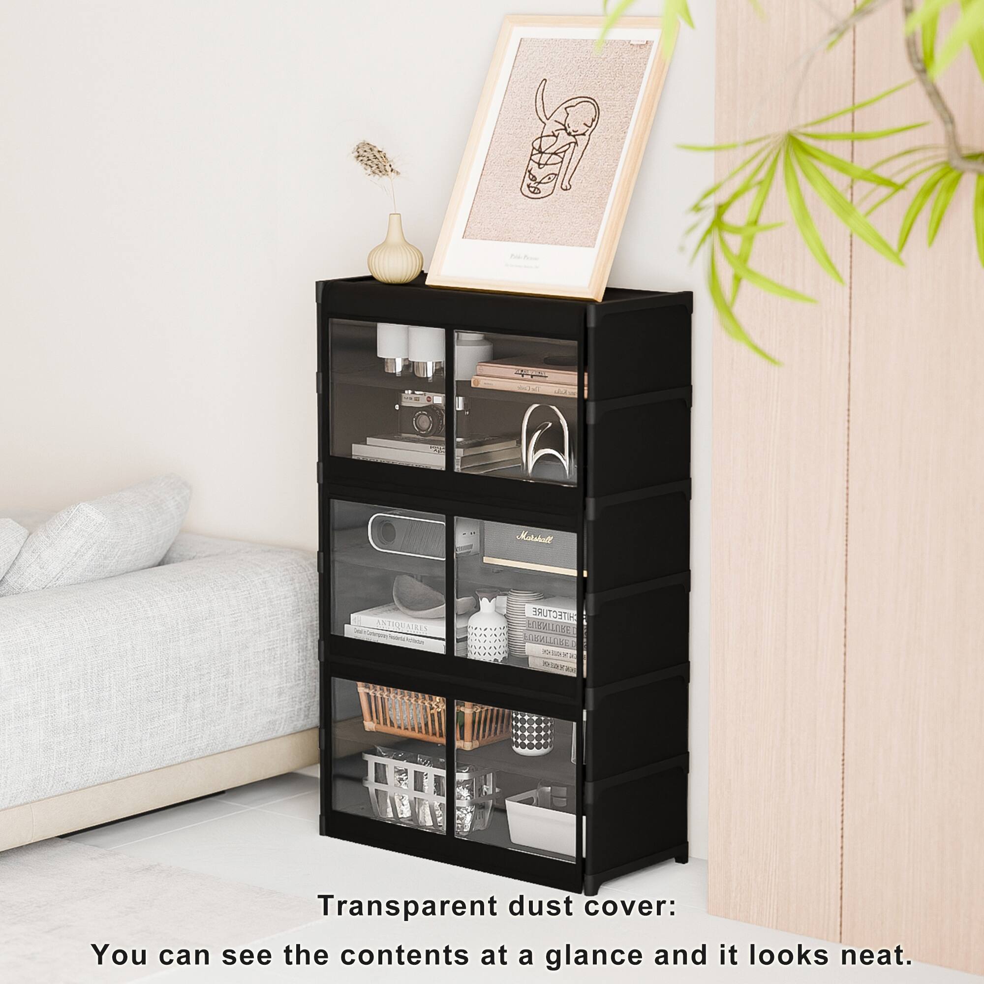 Transparent dust cover:  
You can see the contents at a glance and it looks neat.