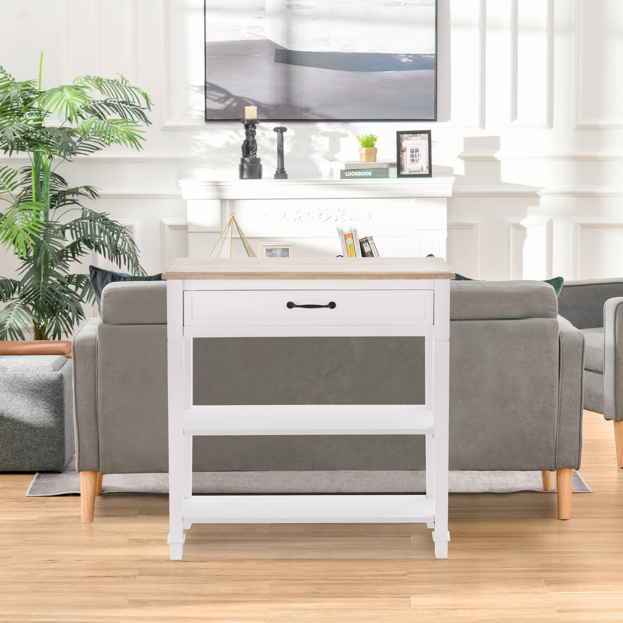 Alt View 1. Homcom - Modern Style Sofa Console Entry Hallway Table with Drawer and Shelves, Sturdy Build, and Large Storage, White - White.