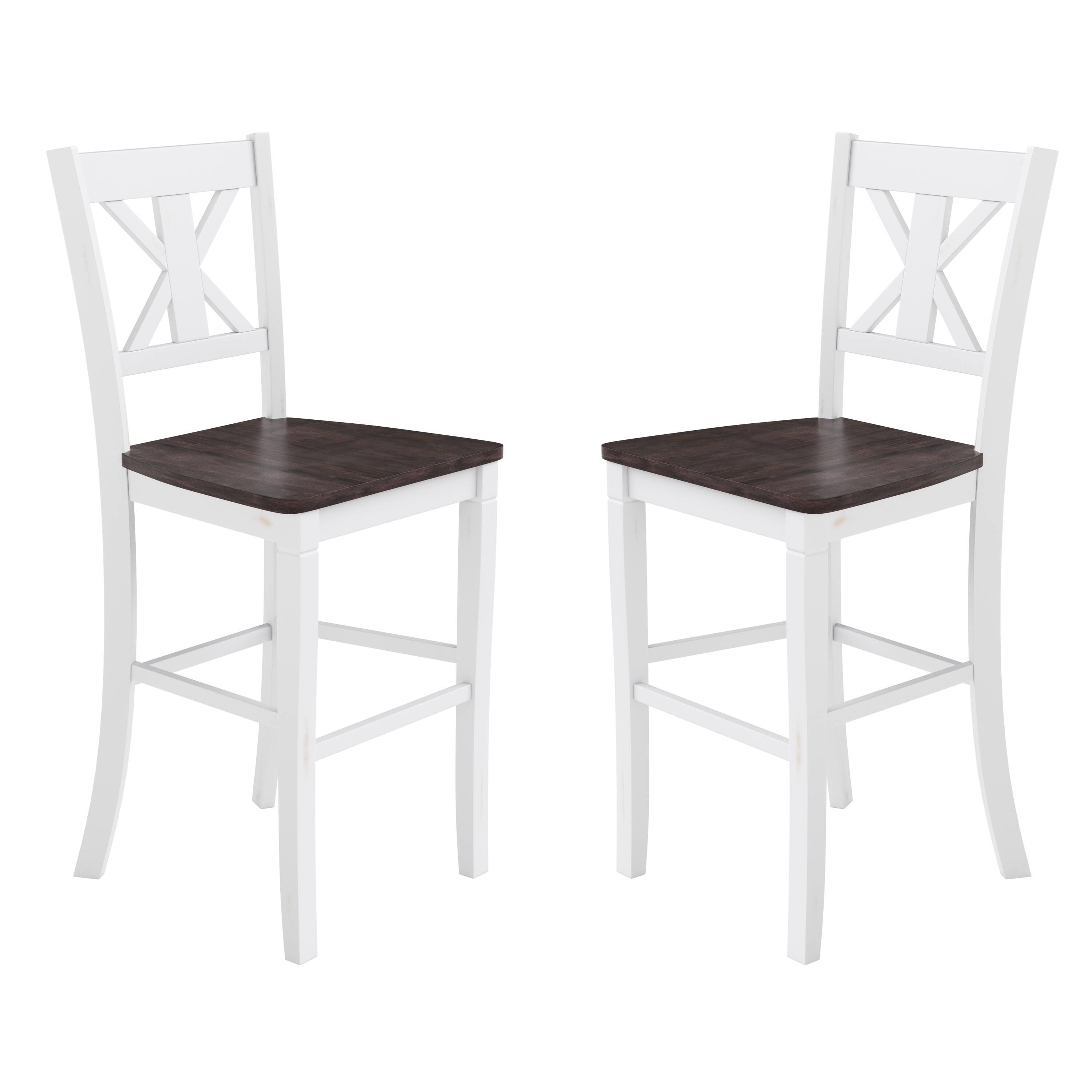 Alt View 1. Emma + Oliver - Lara Set of 2 Wooden Modern Farmhouse Bar Height Dining Stool with Decorative Carved Backrest and Wood Seat - White Wash.
