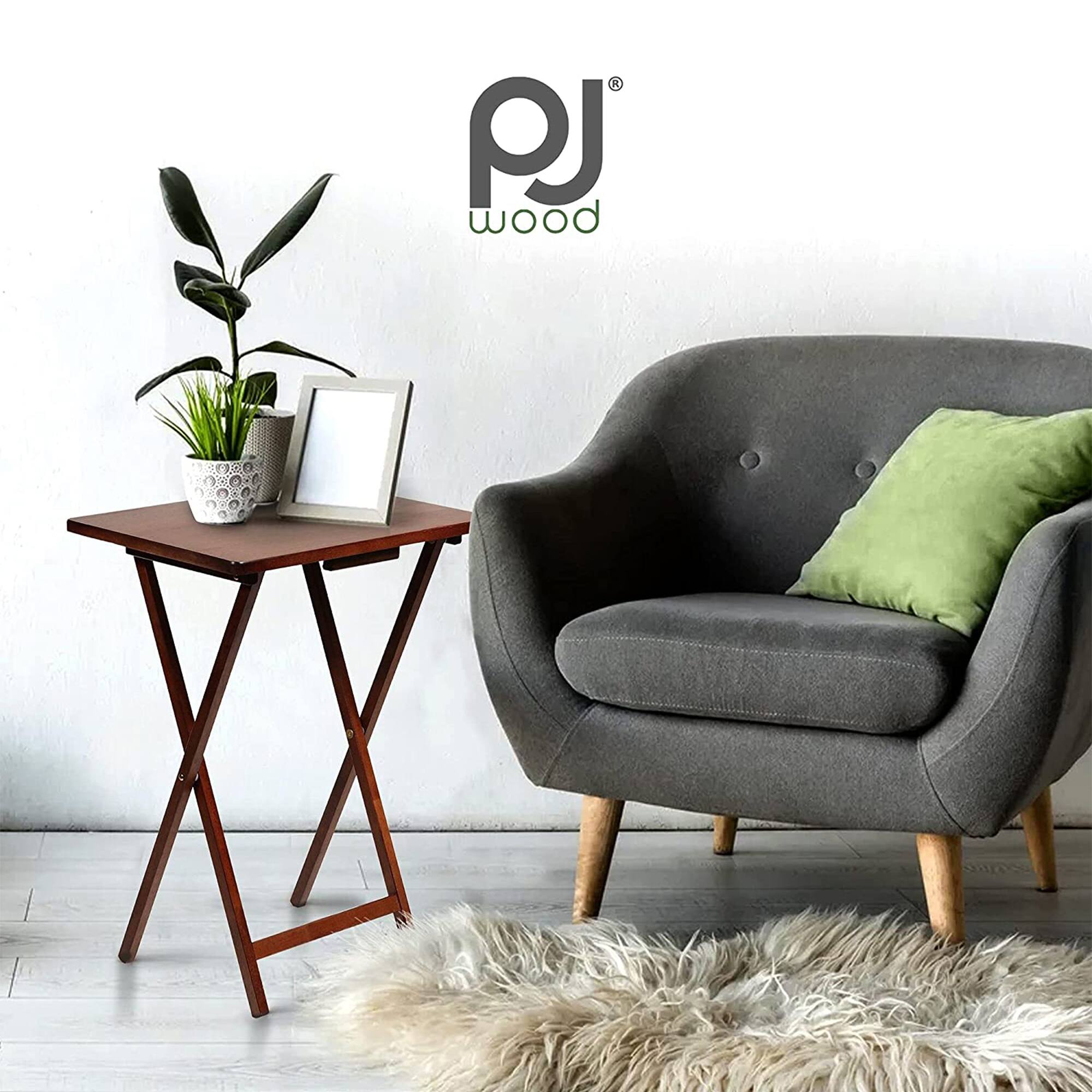 Alt View 4. PJ Wood - PJ Wood Folding TV Tray Tables with Compact Storage Rack, Honey Oak, 5 Piece Set - Honey Oak.