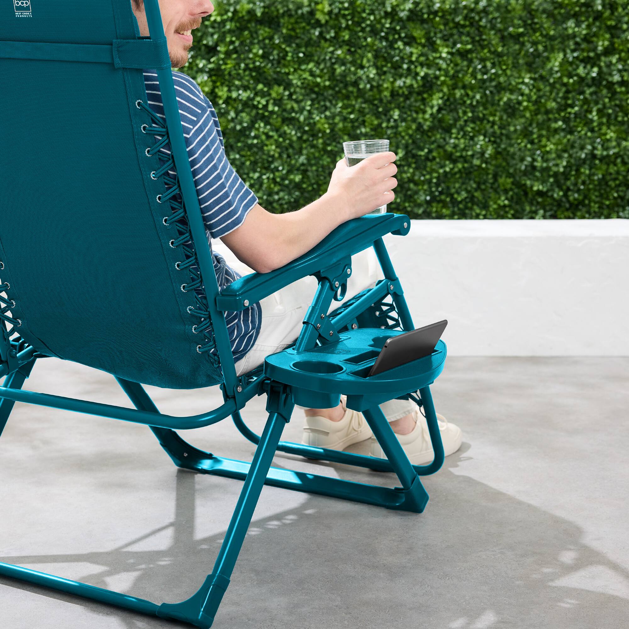 Alt View 3. Best Choice Products - Best Choice Products Monochromatic Zero Gravity Chair, Folding Patio Recliner w/Side Tray, Headrest - Peacock - Peacock.