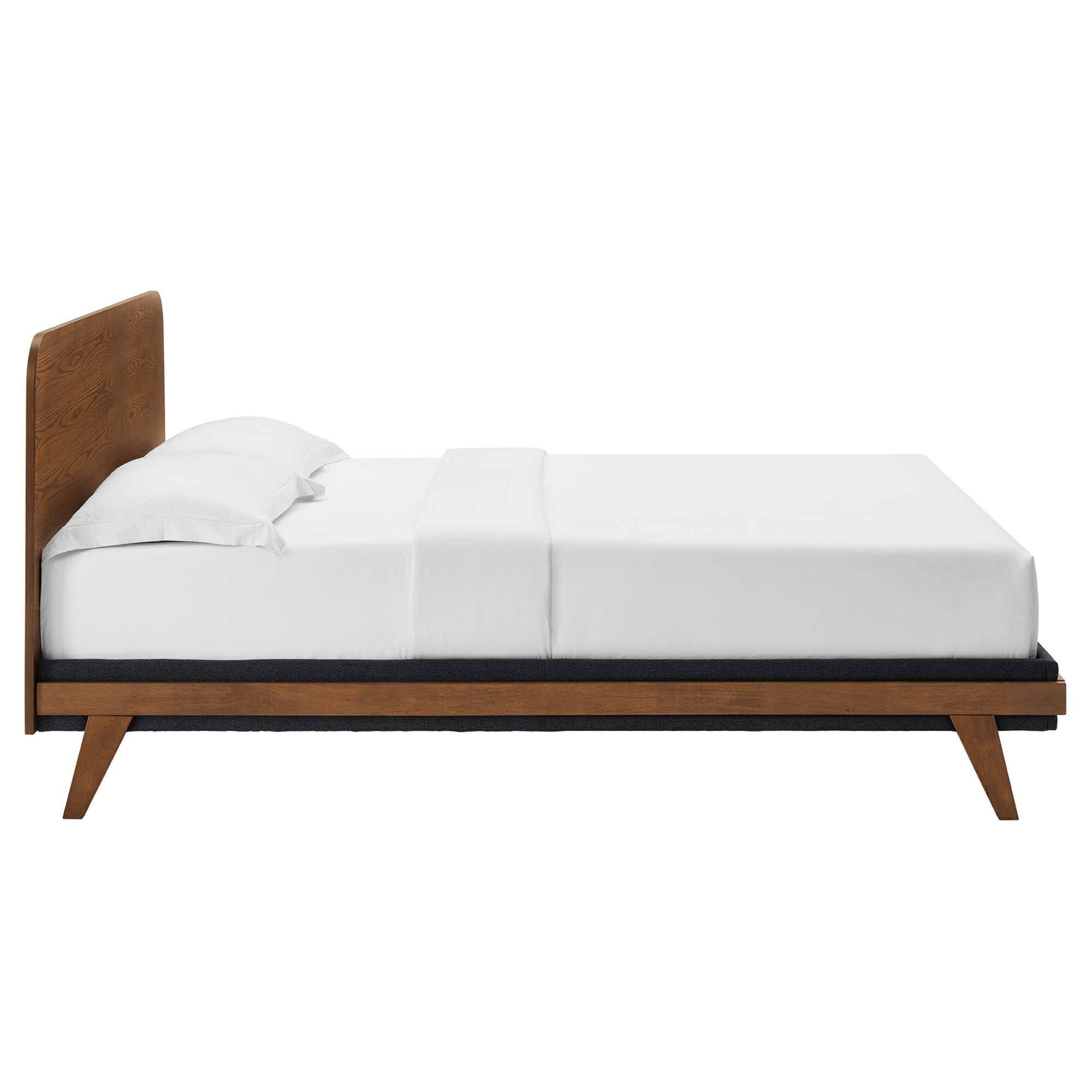 Alt View 2. Modway - Olea Channel Tufted Boucle Solid Wood Queen Platform Bed - Brown.