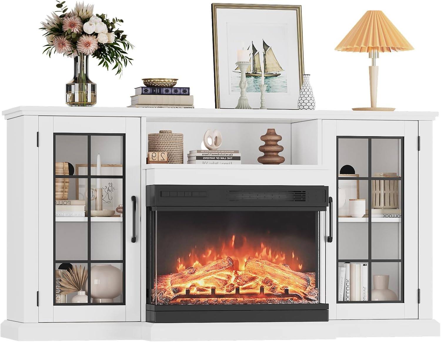 GARVEE - 24in Electric Fireplace 59 Inch TV Stand 3 Sided Glass Electric Fireplace 750W/1500W