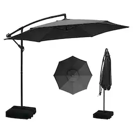 Ainfox - 10FT Outdoor Patio Cantilever Umbrella Hanging Offset with Cross Base & Sand Bags for Market,Backyard - Black