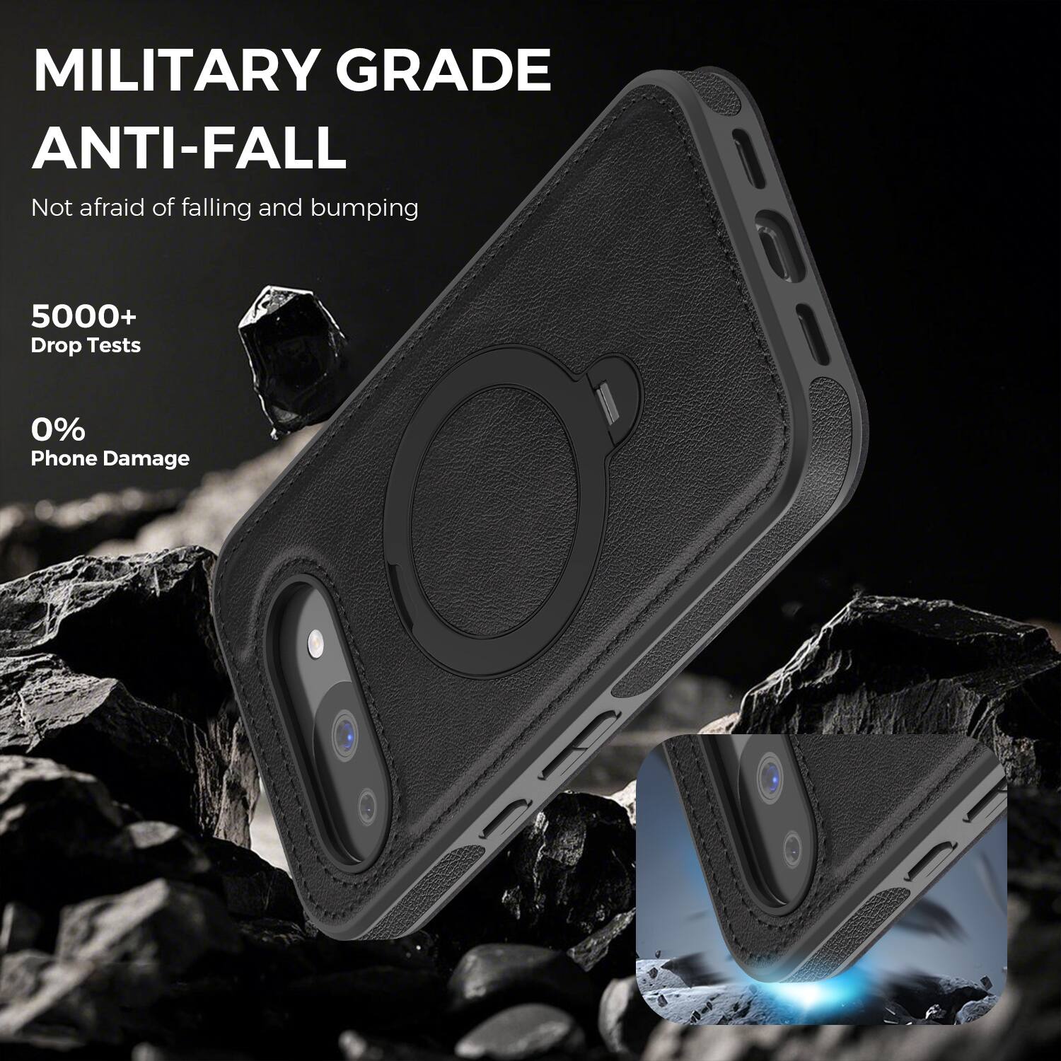 MILITARY GRADE ANTI-FALL  
Not afraid of falling and bumping  
5000+ Drop Tests  
0% Phone Damage
