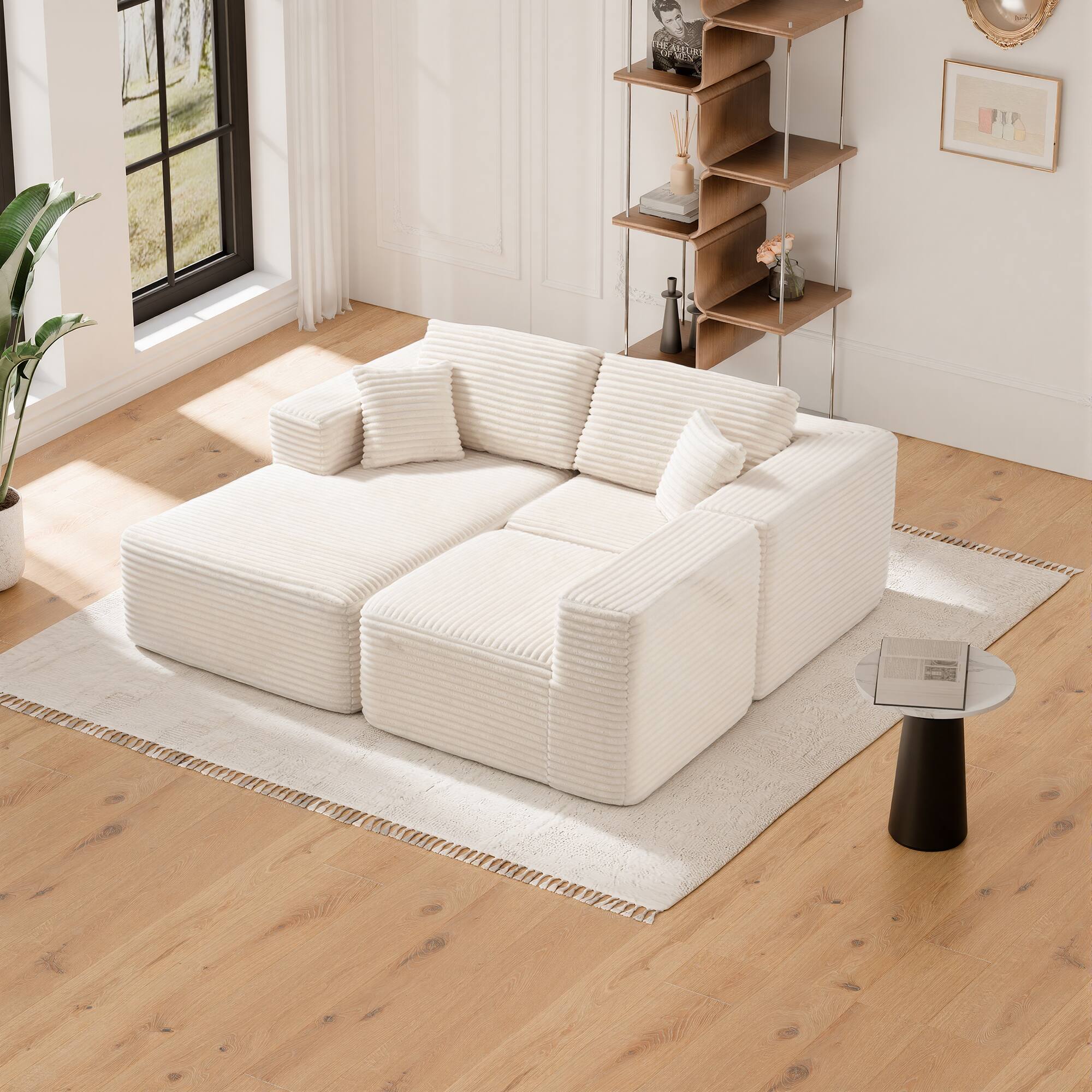 Alt View 2. PexFix - 104" Wide Ribbed Velvet L-Shaped Sectional Sofa, Modular Couch with Chaise and Comfort Foam - Beige.