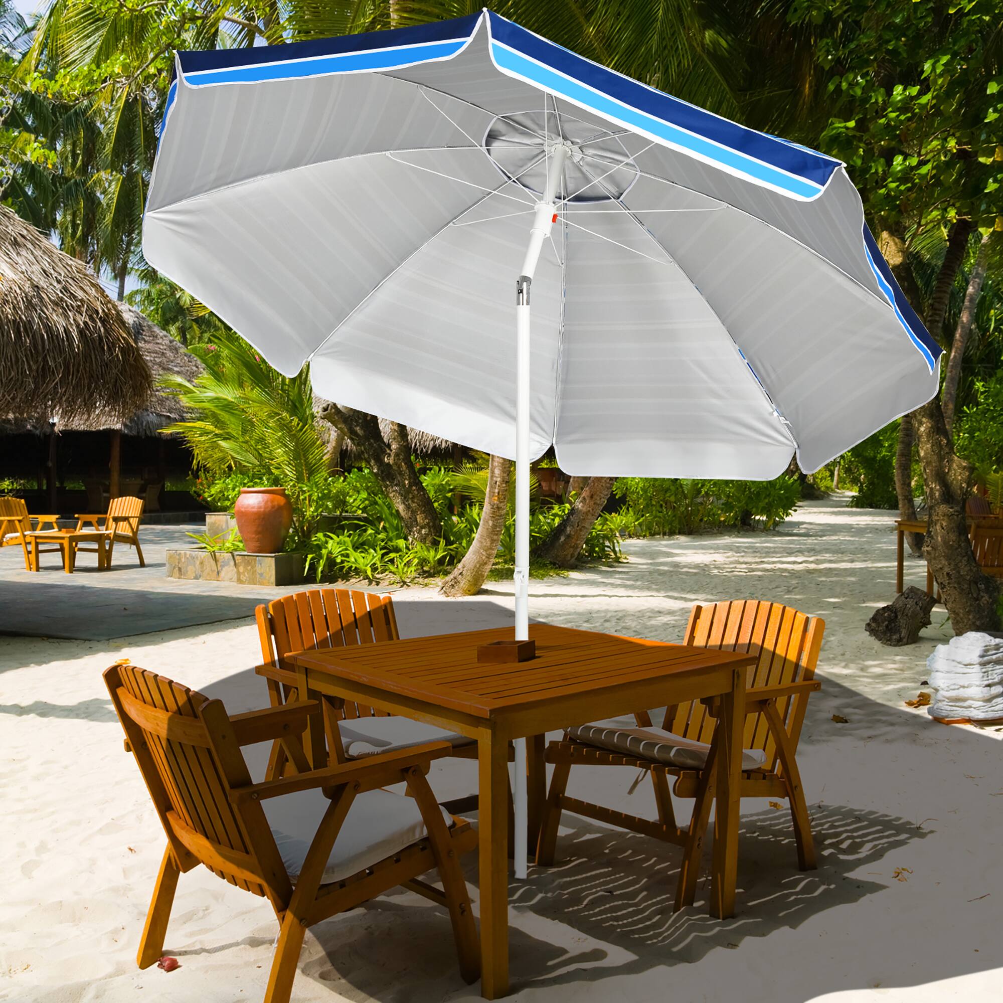 Alt View 10. Costway - Costway 7.2 FT Portable Beach Umbrella Tilt Sand Anchor Cup Holder W/Carry Bag - Navy Blue.