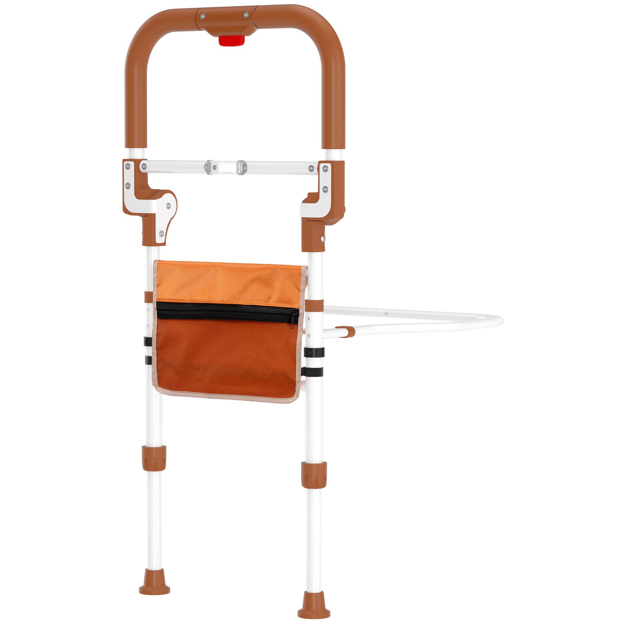 Angle. Topteng - Foldable Bed Assist Rail with Storage Pouch - Height Adjustable, Non-Slip Grip, Supports 350 lbs, Fits All Bed Sizes - brown.