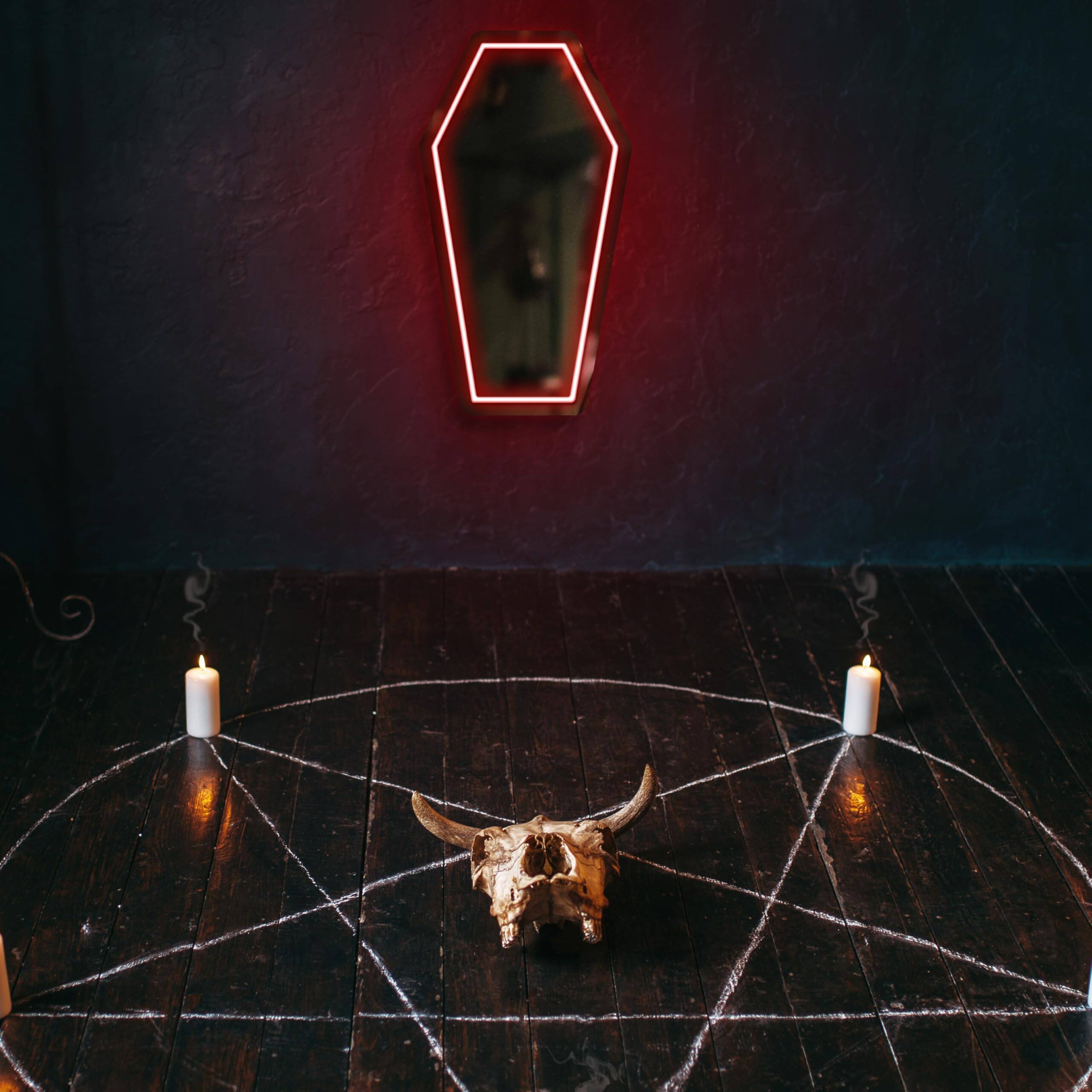 Alt View 6. Cedar Assembly - Neon Coffin Mirror 16 9" X 9 6" Gothic Led Light Sign For Room Decor Living Bedroom Bar - Gifts Goth Love... - Treat Yo'Self_TYP.