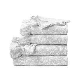 SlickBlue - Floral Ruffle 6-Piece Polyester Sheet Set for Soft, Stylish Bedding - Gray