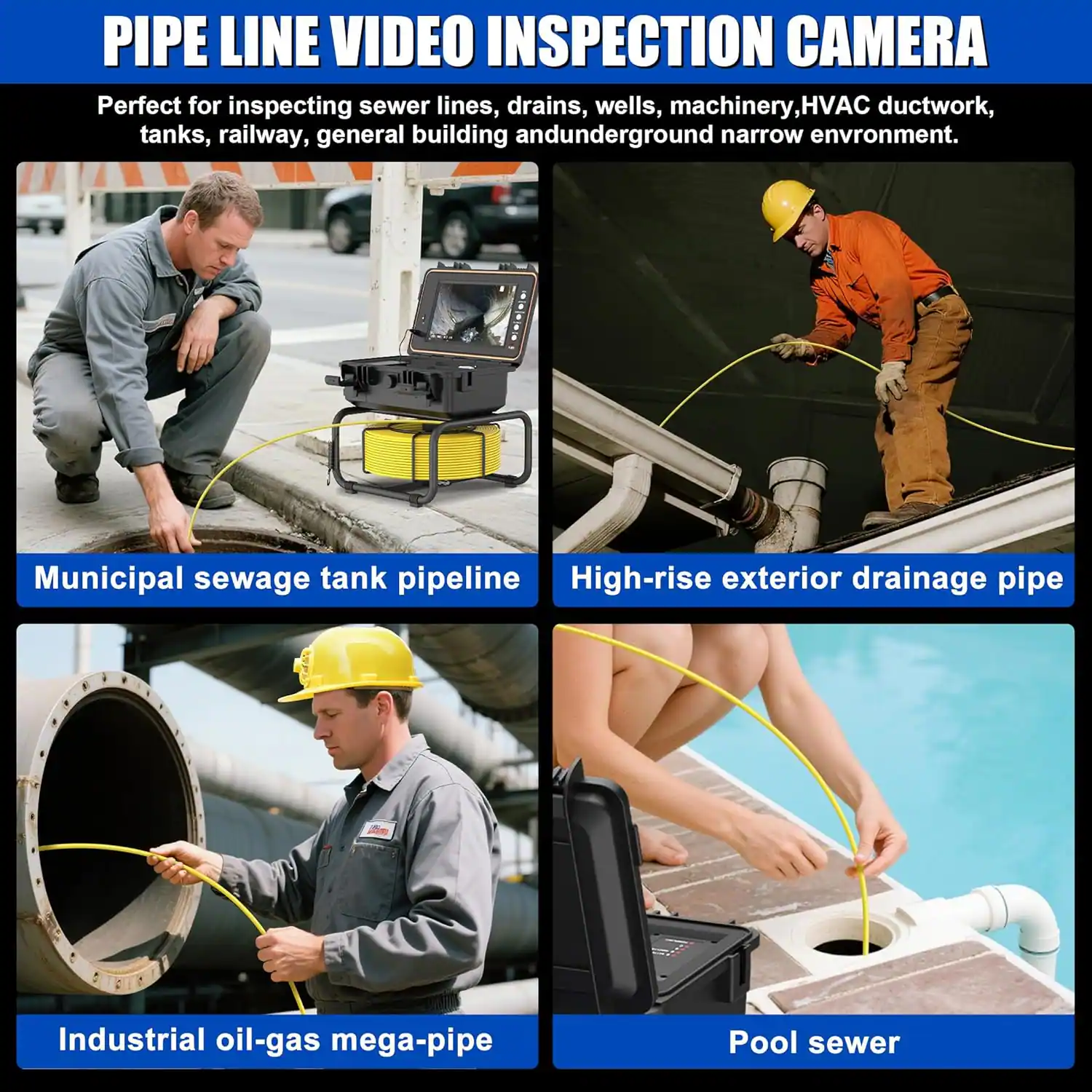 Back. Aukfa - Sewer Camera - 9" HD Borescope with Self-Leveling, IP68, 165Ft 5MM Cable, DVR, 5X Zoom, 32GB.