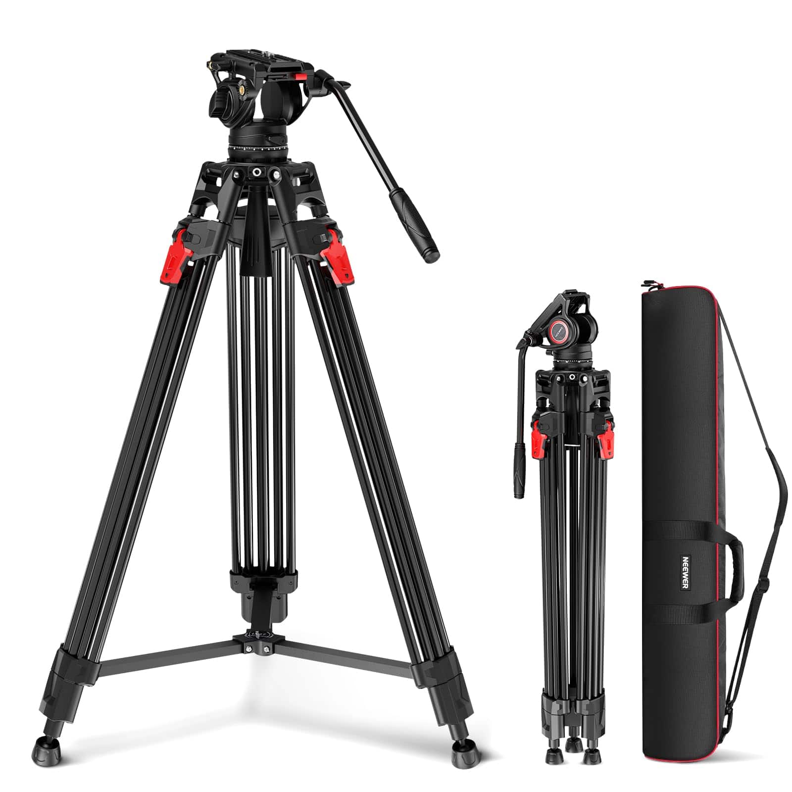 Neewer - 76" Video Tripod with Fluid Head - One-Step Quick Release for DSLR & Camcorder (17.6lb Load)