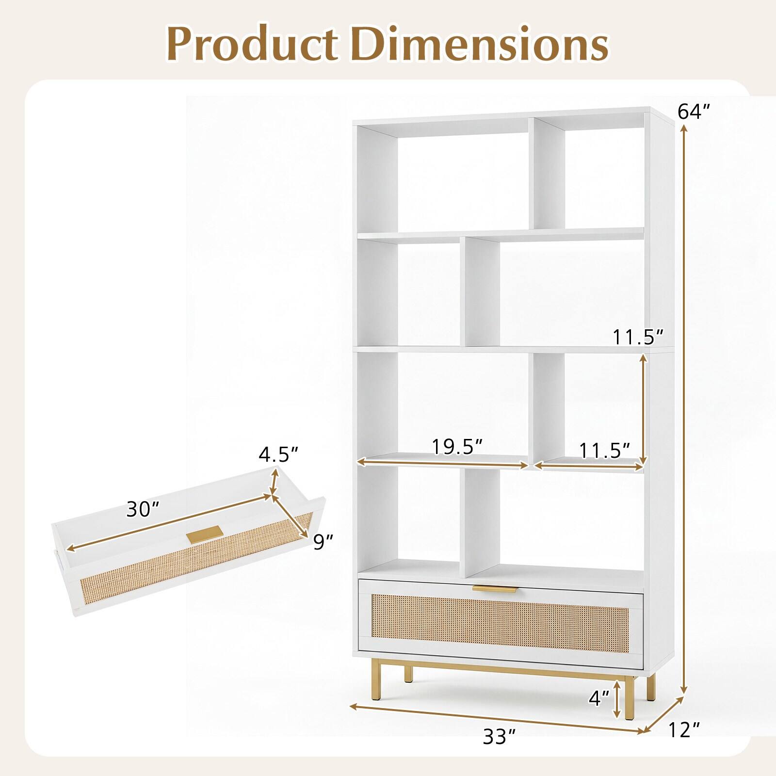 Product Dimensions: 64" x 11.5" x 4.5" x 19.5" x 11.5" x 30" x 9" x 33" x 4" x 12"