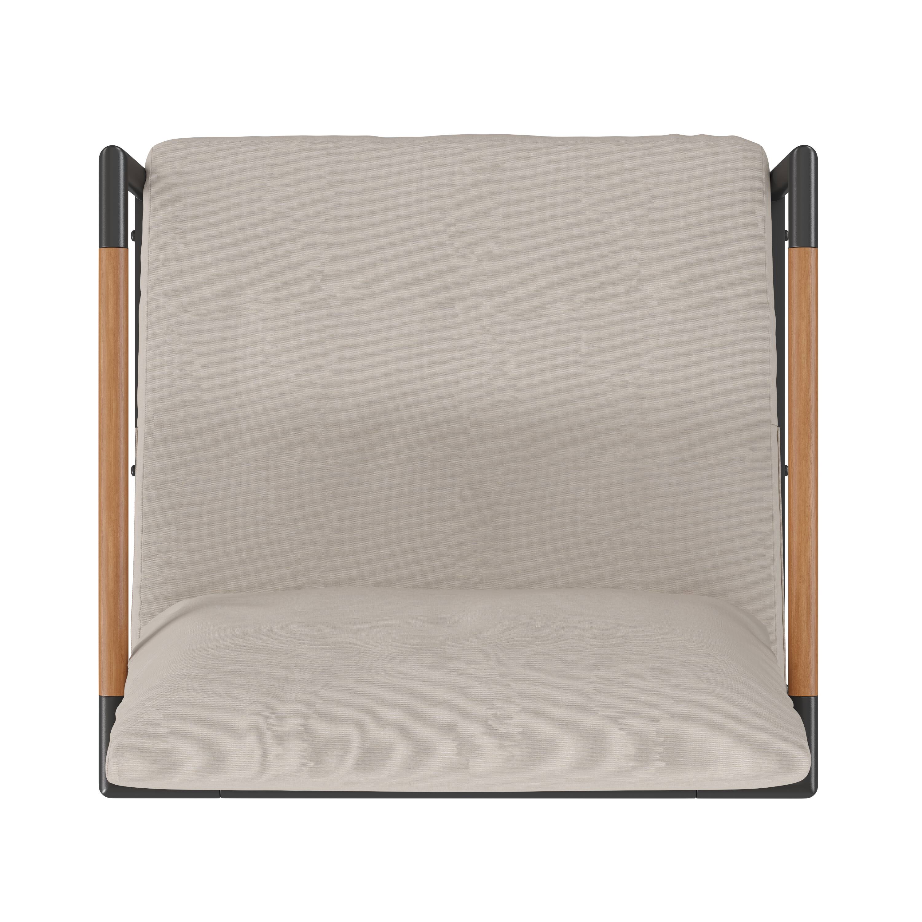 Alt View 8. Emma + Oliver - Aluminum Frame Patio Chair with Teak Arm Accents and Plush Cushions - Beige.