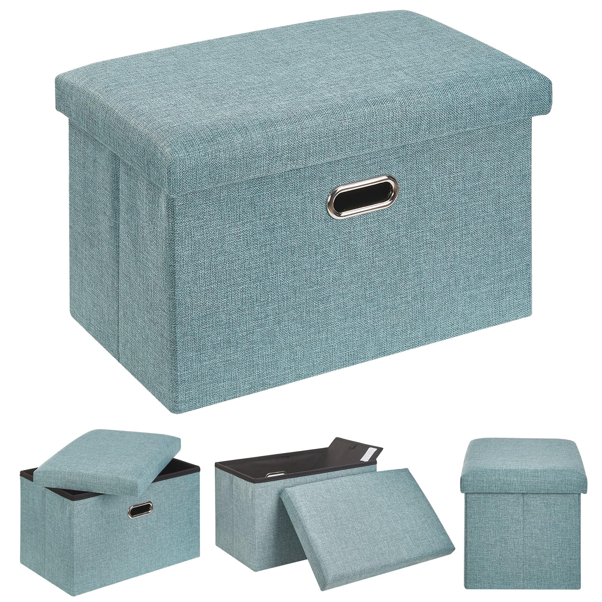 Vecelo - 19" Storage Ottoman Bench with Lid, Folding Ottoman Bench, Linen Storage Bench for Bedroom Living Room - Green