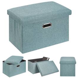 Vecelo - 19" Storage Ottoman Bench with Lid, Folding Ottoman Bench, Linen Storage Bench for Bedroom Living Room - Green