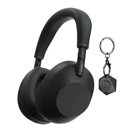 Front. Sony - Sony WH-1000XM6 Wireless Noise-Canceling Headphones Bundle with Finder Key Chain - Black/Black.