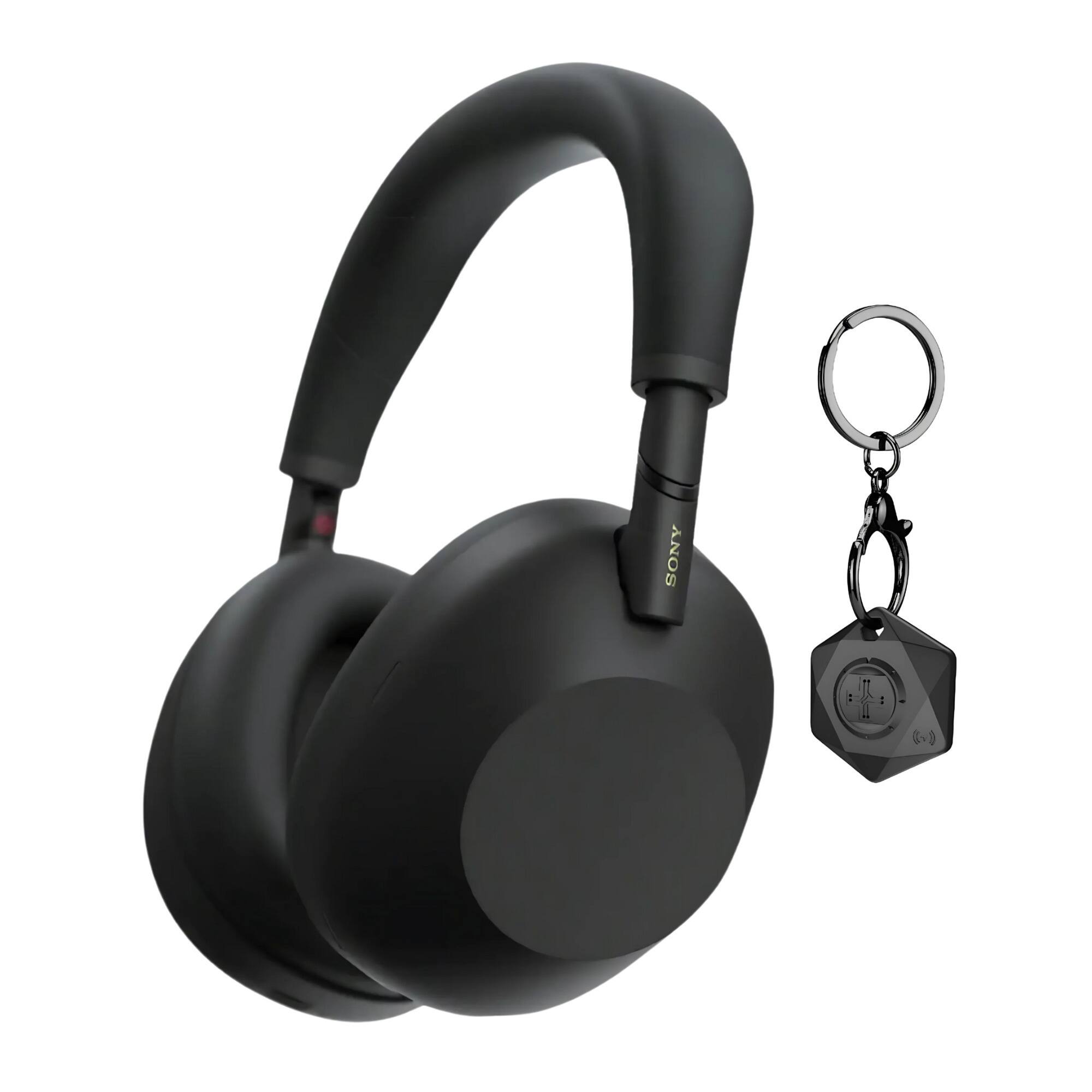 Front. Sony - Sony WH-1000XM6 Wireless Noise-Canceling Headphones Bundle with Finder Key Chain - Black/Black.