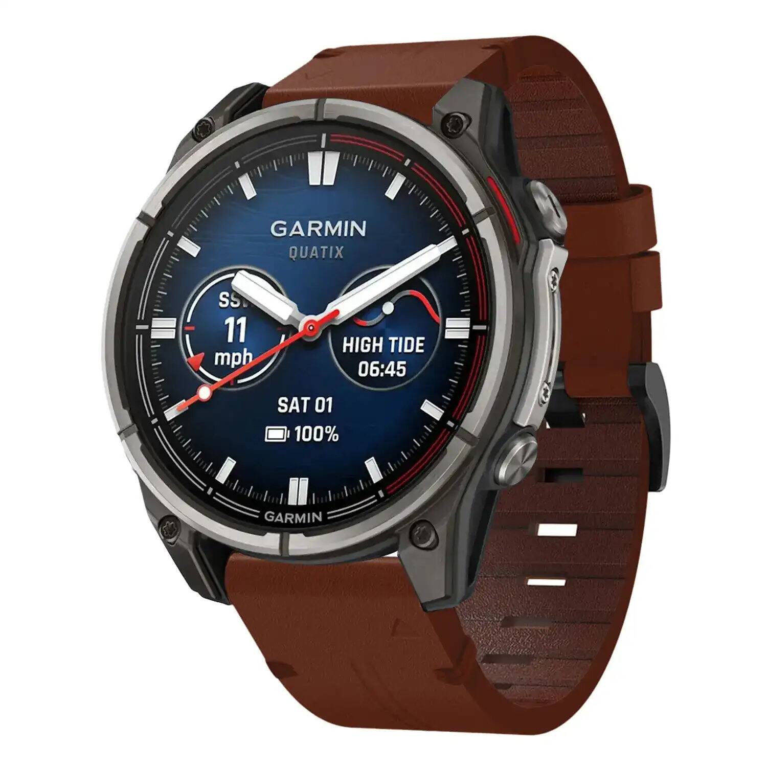 GARMIN QUATIX  
SS 11 mph  
HIGH TIDE 06:45  
SAT 01  
100%  
GARMIN