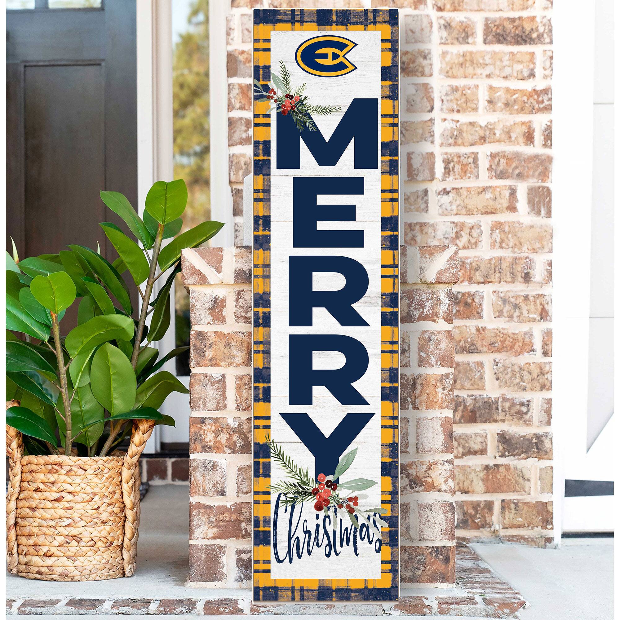 Alt View 1. Jardine - Wisconsin Eau Claire Blugolds 12'' x 48'' Outdoor Merry Christmas Leaner - White.