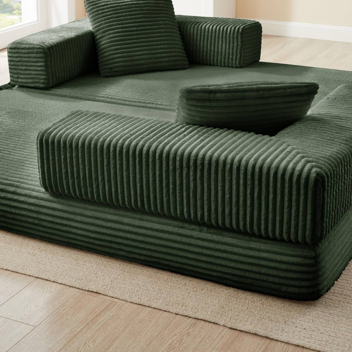 Alt View 7. Meqiodas - 81''Convertible Sofa Bed, Folding Floor Couch with Square Armrest, Comfy Sleeper Mattress for Living Room - Green.