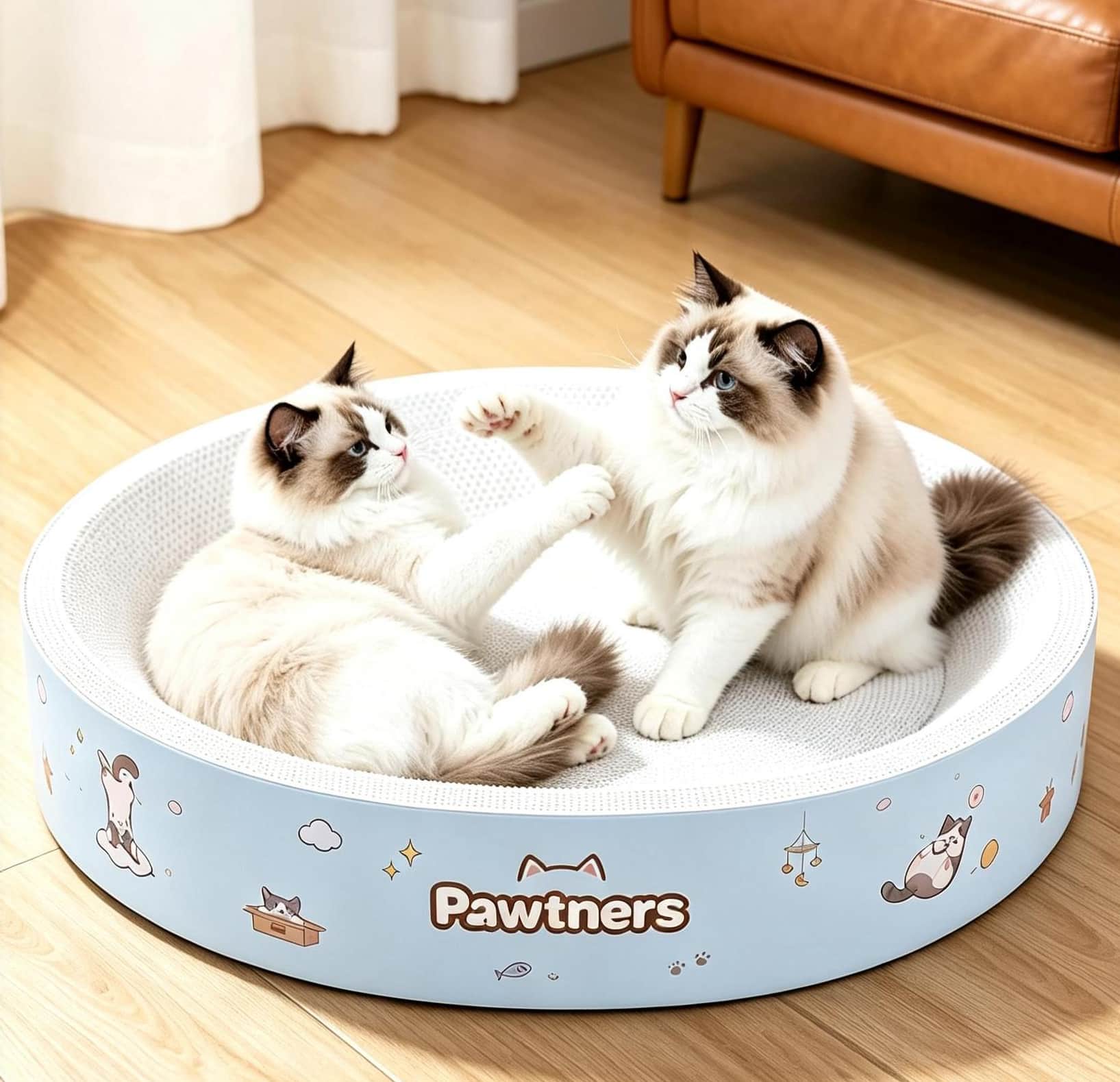 Pawtners - 26 in Giant Round Cat Scratcher Pad - Large Space, Durable, Anti-Slip for Play & Sleep - Blue