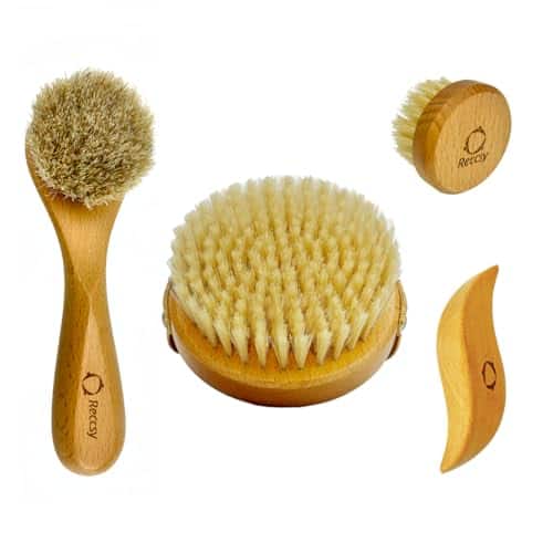 Vulpecula Spade - 4pcs Dry Brushing Body Brush Set for Lymphatic Drainage-Natural Bristle Dry Skin Brush +Facial Dry Brush for Face+Dry