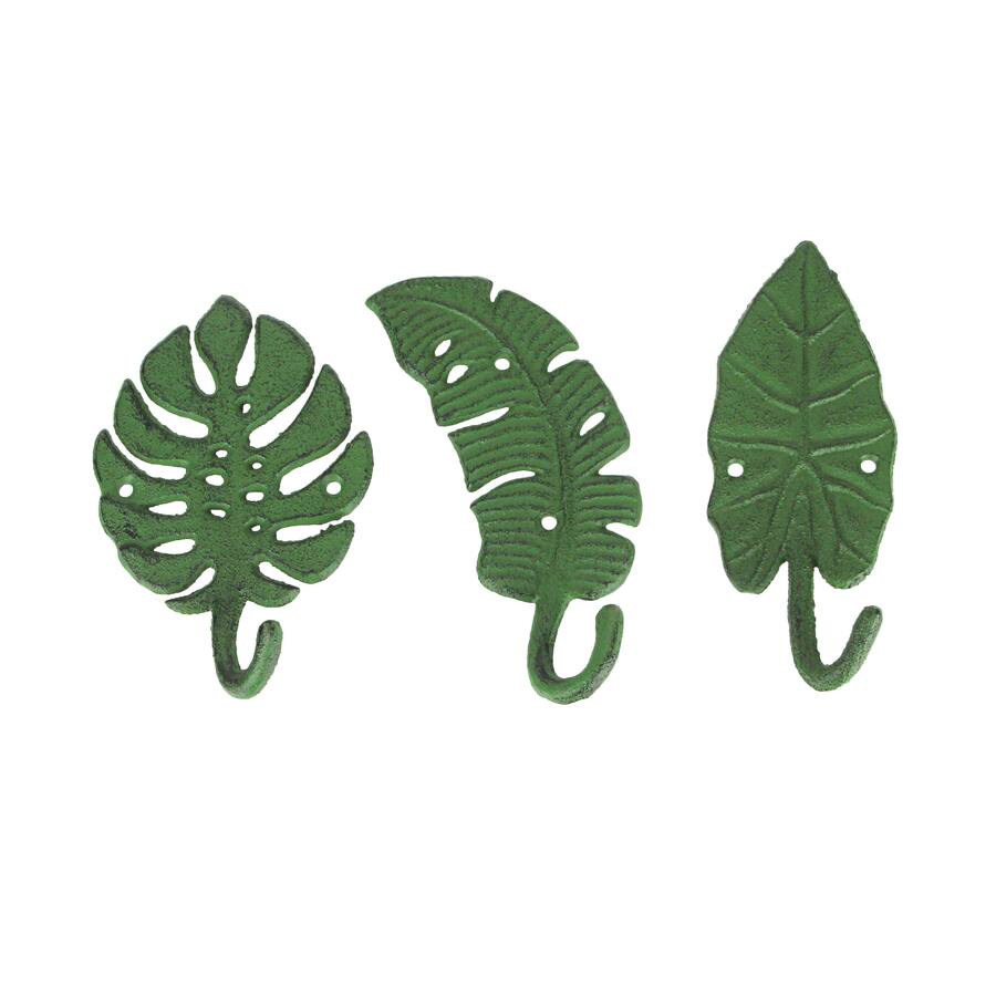Zeckos Set of 3 Cast Iron Tropical Leaf Decorative Wall Hooks Towel ...