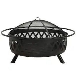 Sunnydaze - 42 in Crossweave Steel Fire Pit with Screen, Poker, and Cover - Black