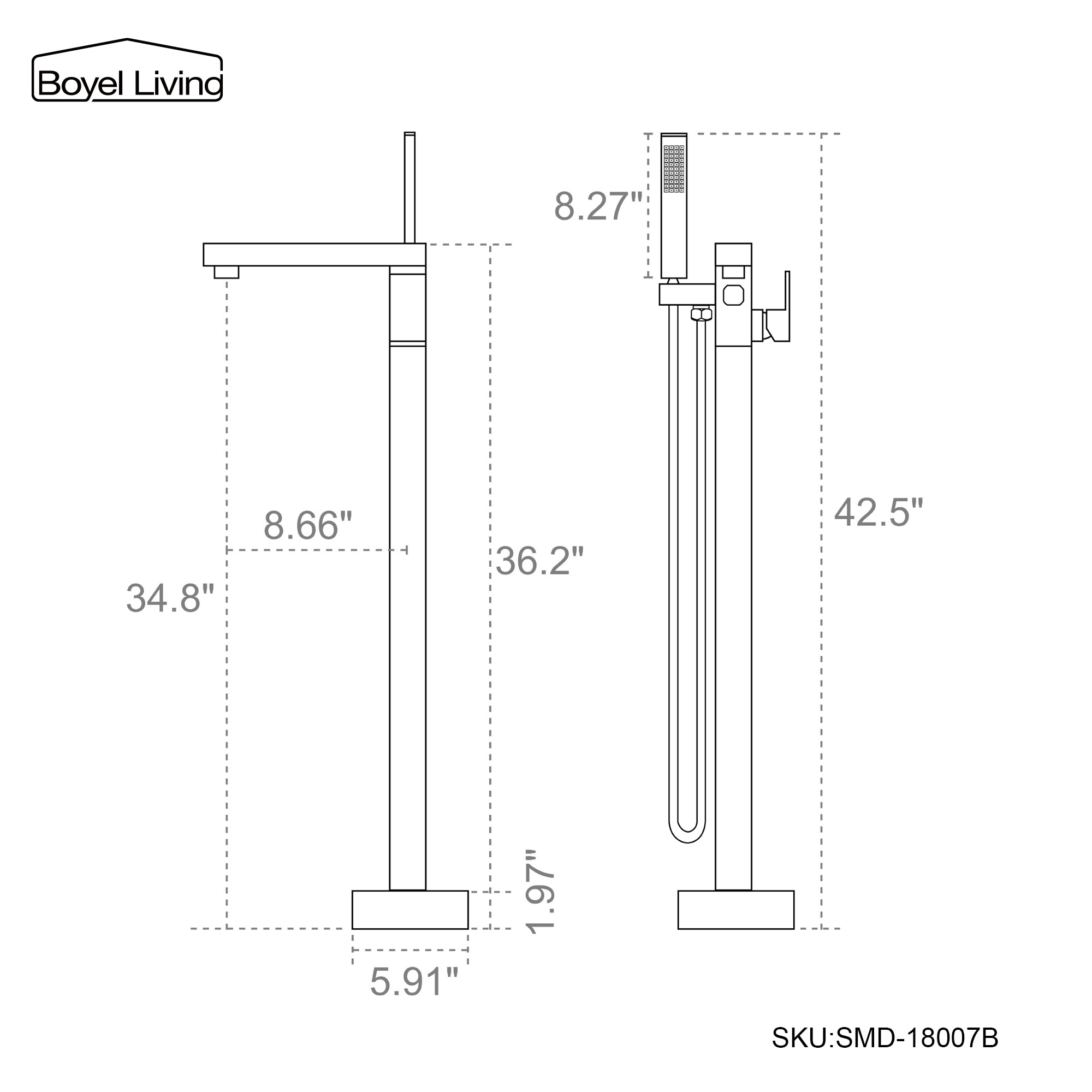 Boyel Living 5.91" .97" 8.27" 8.66" 34.8" 36.2" 42.5" SKU:SMD-18007B