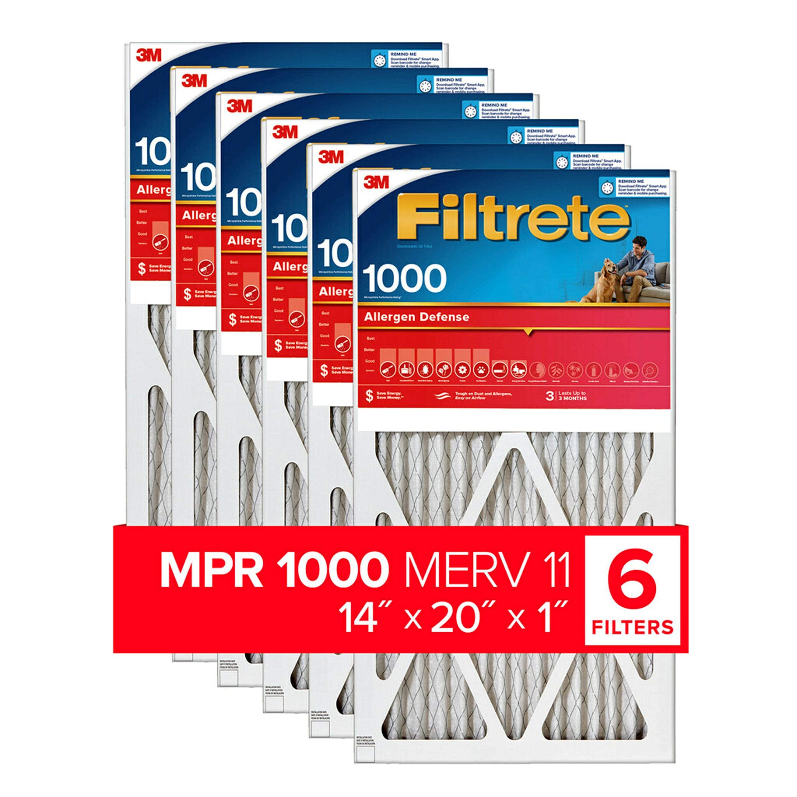 Amber Sporting Goods - Filtrete 14x20x1, AC Furnace Air Filter, MPR 1000, Micro Allergen Defense, 6-Pack