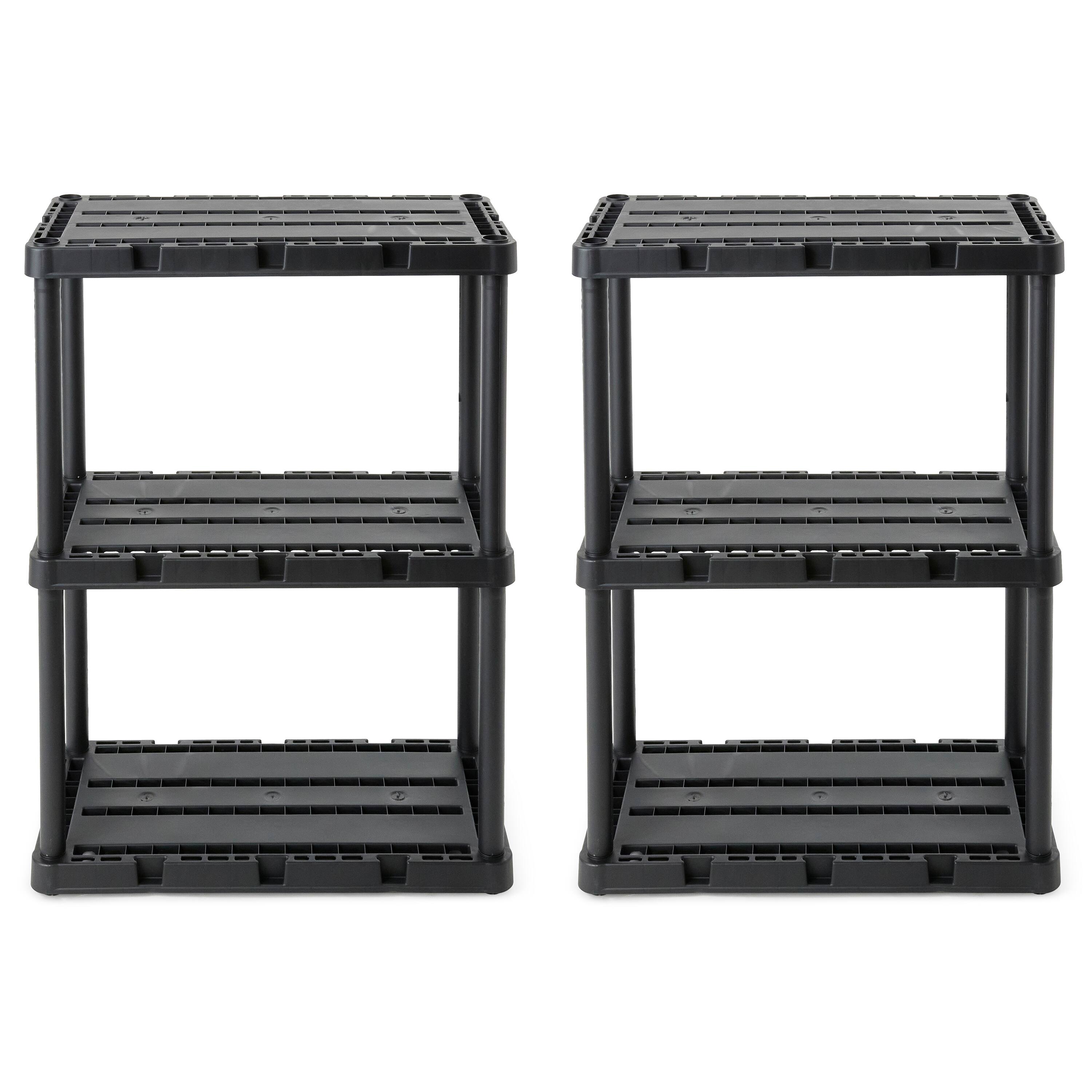 Front. Gracious Living - Gracious Living 3 Shelf Knect-A-Shelf Solid Light Duty Storage Unit, Black 2Pack - 3 Shelf - Black.