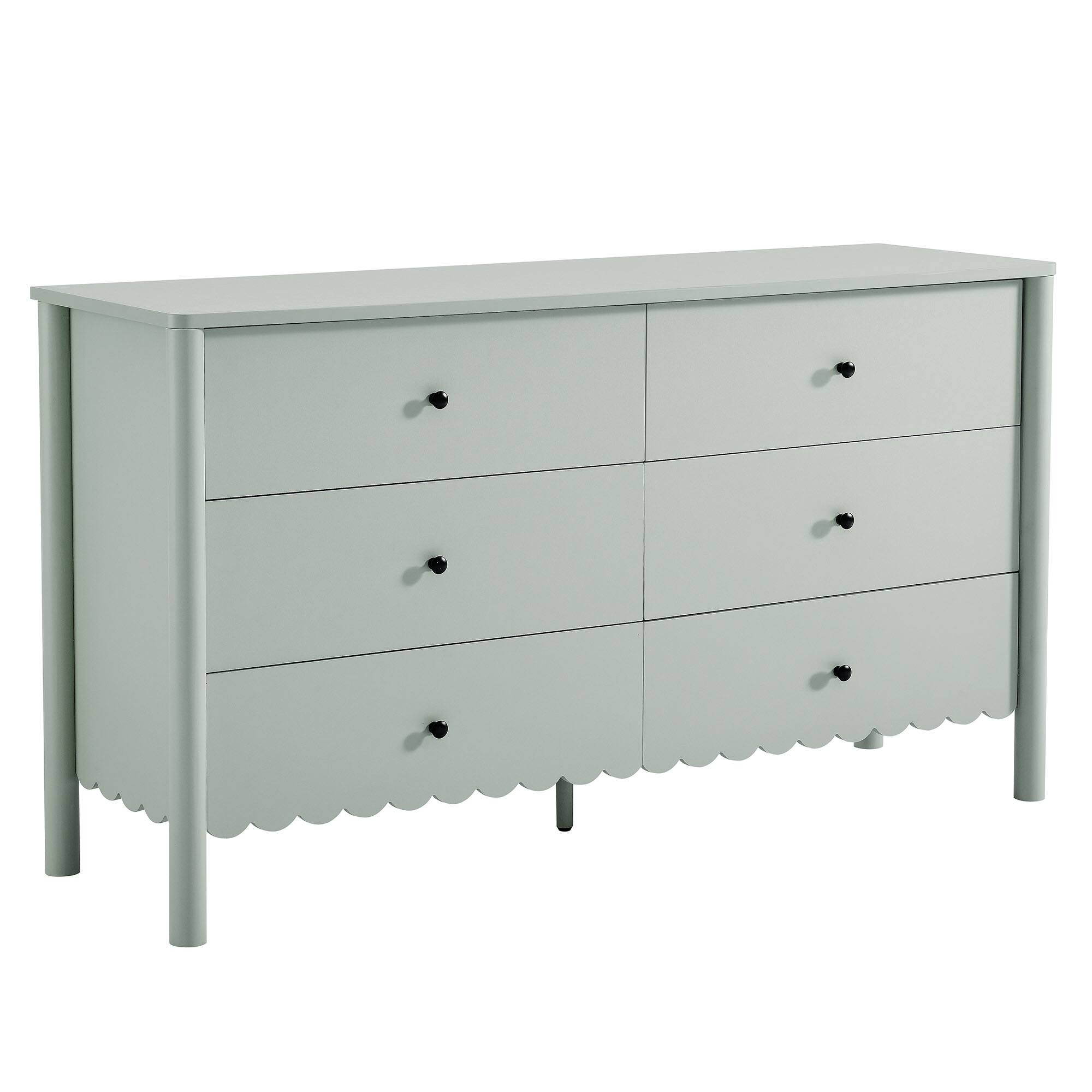 Angle. Modway - Emmeline Scalloped 6-Drawer Dresser by Modway - Sage.