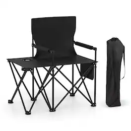 Boyel Living - Oversized Folding Camping Chair 36.0-in L x 32.5-in W x 21.5-in H with Side Table - Black