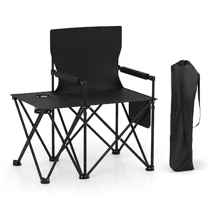 Front. Boyel Living - Black Oversized Folding Camping Chair 36.0-in L x 32.5-in W x 21.5-in H with Side Table - Black.