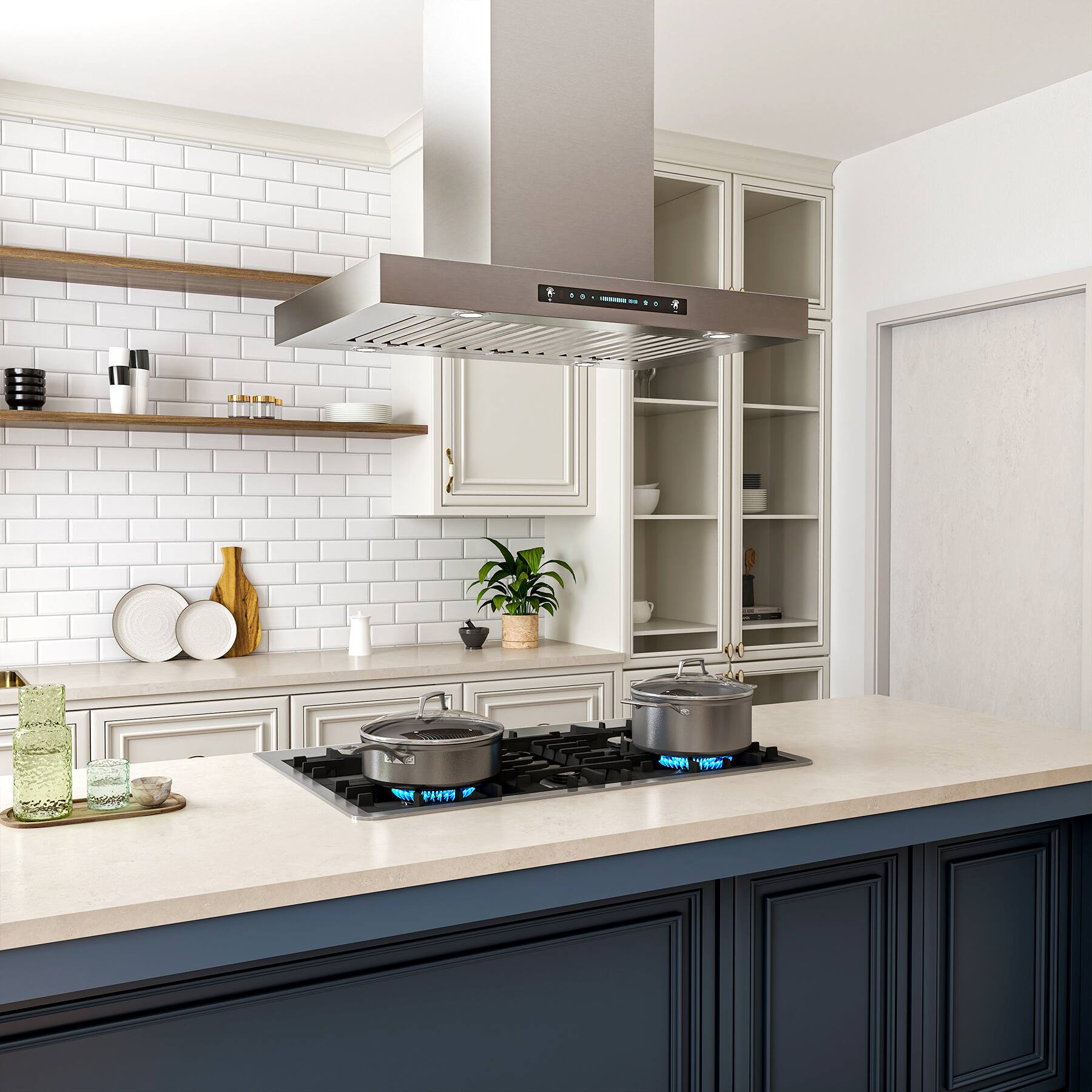 Alt View 2. Onefly - 36 inches - Ducted - Island Range Hood - Stainless Steel.