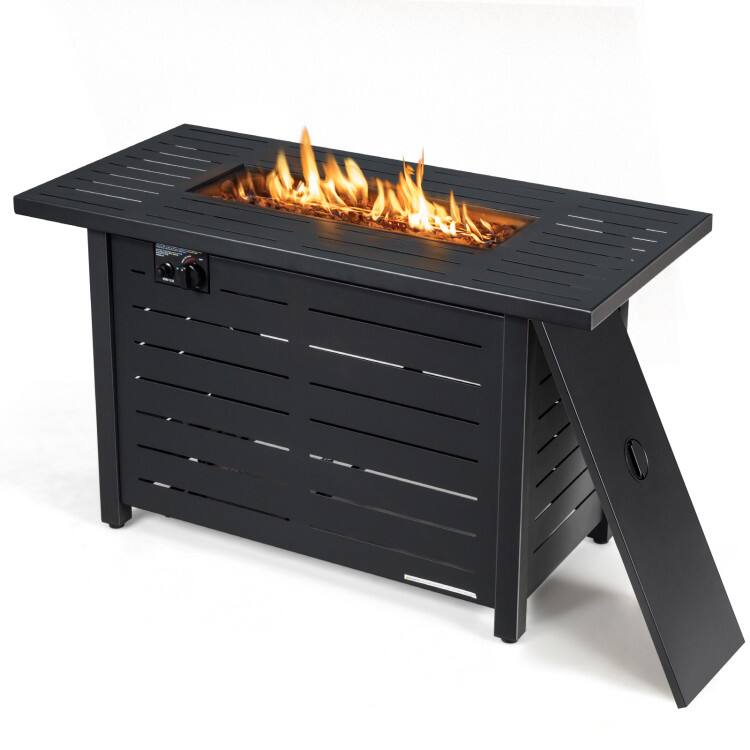Angle. Mondawe - 42 Inch 60,000 BTU Rectangular Propane Fire Pit Table with Waterproof Cover - Black.