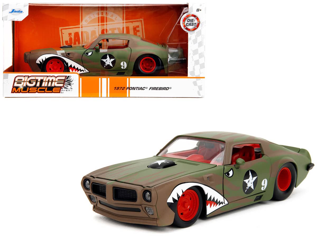 Jada - 1972 Pontiac Firebird #9 Green Camouflage Flames with Graphics and Red Interior "Bigtime Muscle" Series 1/24 - Green/Red