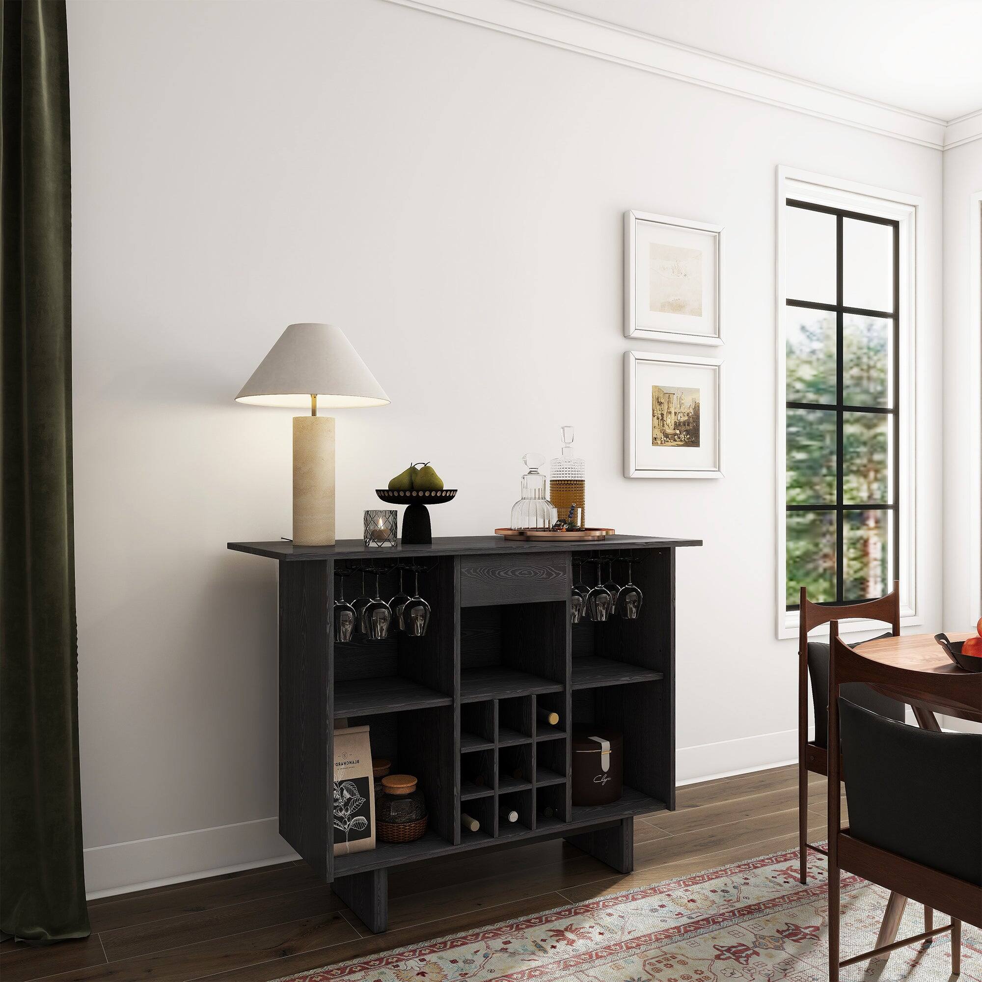 Alt View 3. Boyel Living - Modern Wine Cabinet Coffee Bar Cabinet with Wine Rack and Drawers - Black.