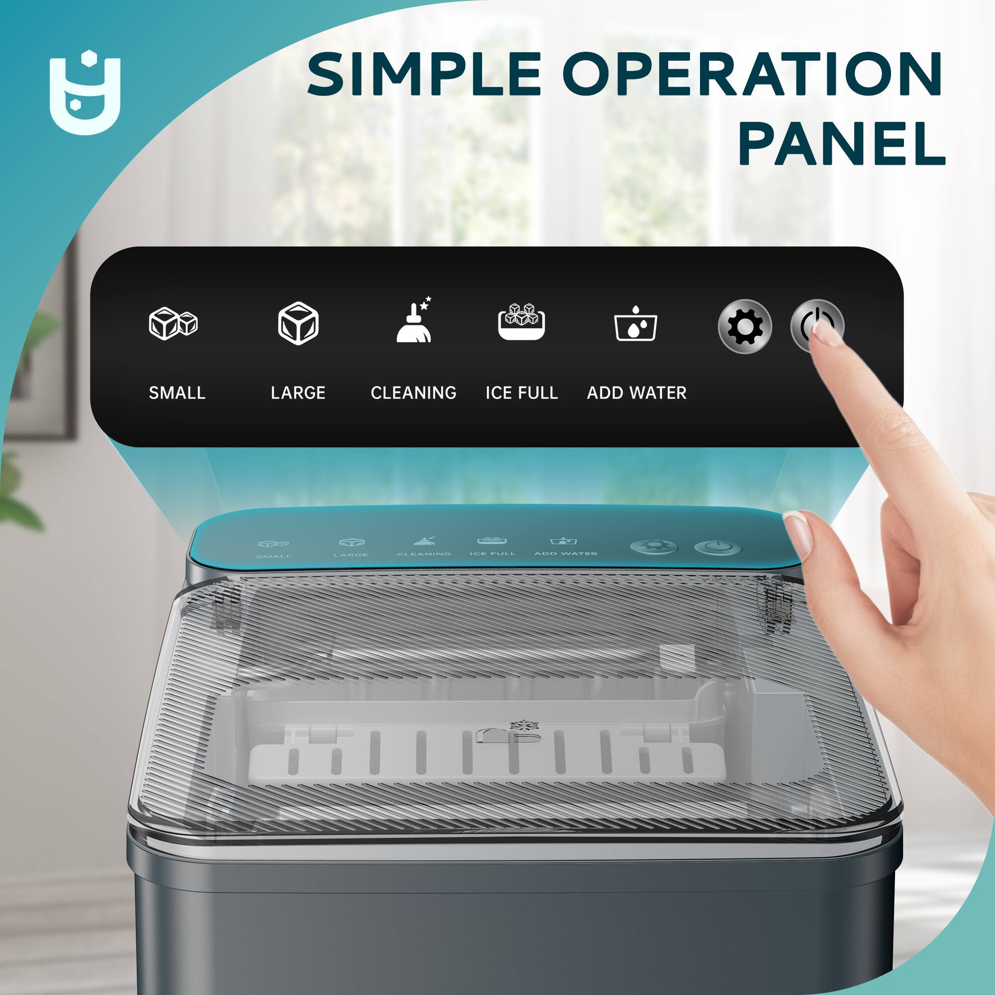 SIMPLE OPERATION PANEL

- SMALL
- LARGE
- CLEANING
- ICE FULL
- ADD WATER