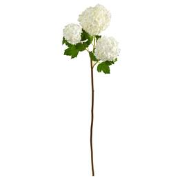 BreeBe - 33" Snowball Hydrangea Artificial Flower (Set of 2) - White White