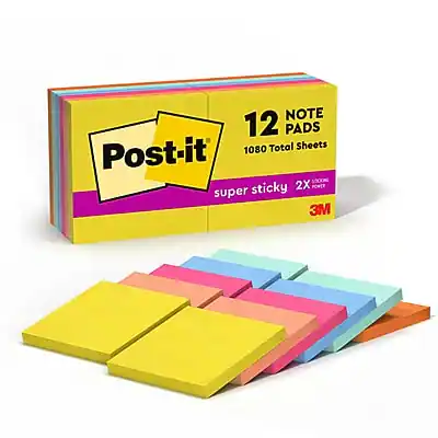 Post-it
12 PADS
1080 Total Sheets
super sticky
2X POWER
3M