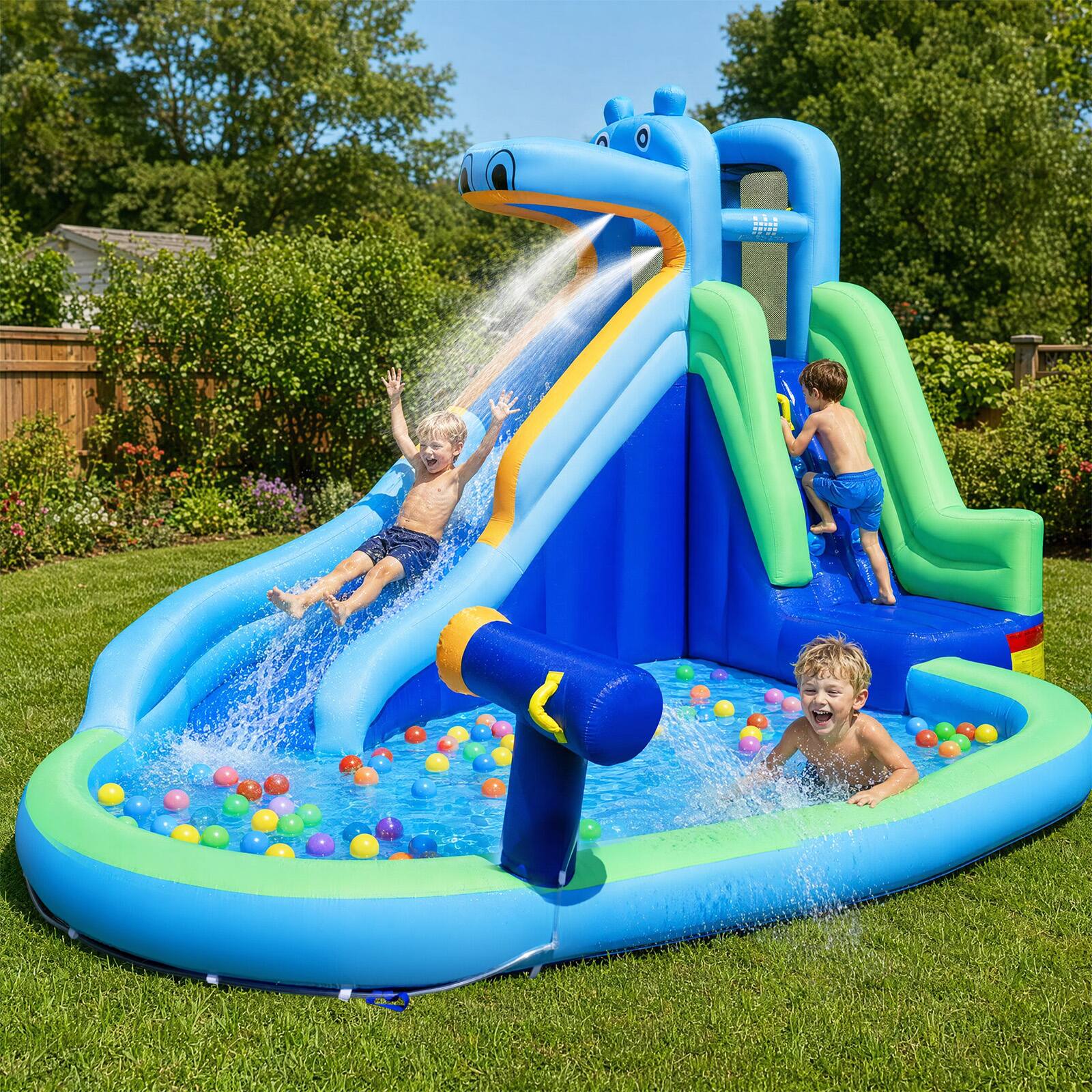 Alt View 1. Costway - Costway 4-in-1 Wet or Dry Jumping Castle with Long Slide, Climbing Wall, 680W Blower.