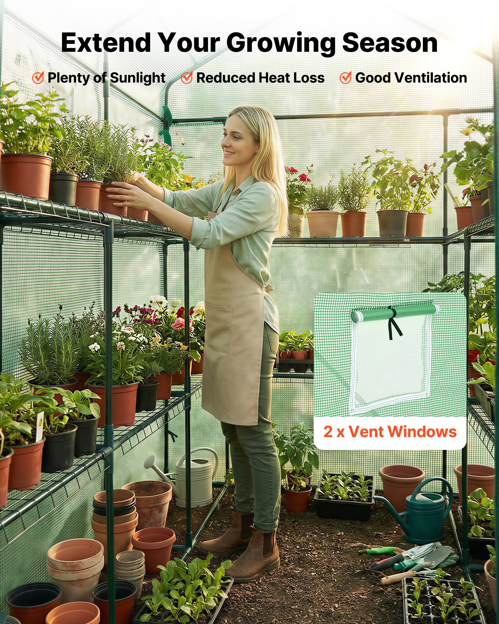 Extend Your Growing Season

- Plenty of Sunlight
- Reduced Heat Loss
- Good Ventilation

2 x Vent Windows